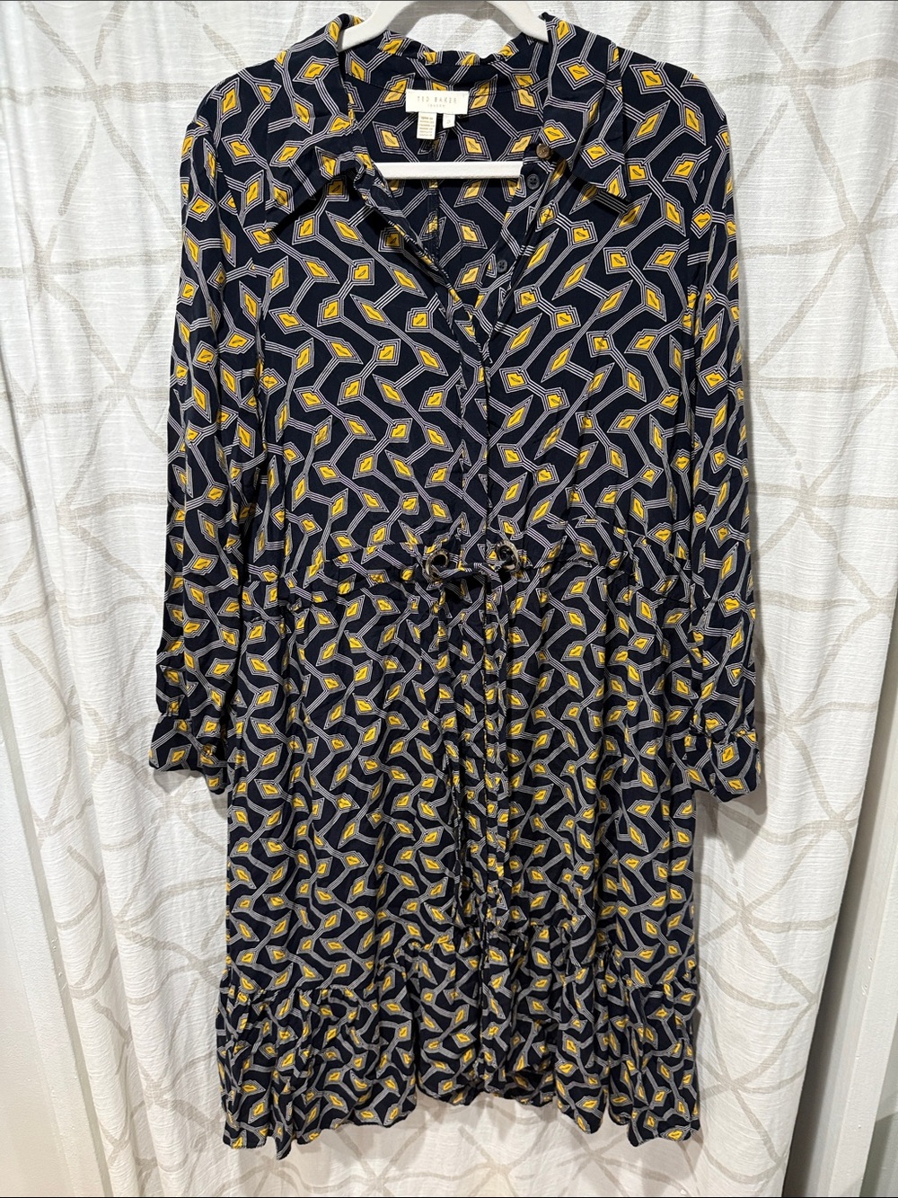 Ted Baker London Navy Long-Sleeve Dress with Yellow Geometric Motif